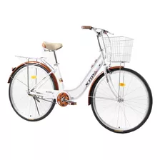 Bicicleta Rodado 26 Mujer Paseo Urbana Con Canasto Parrilla Color Blanco