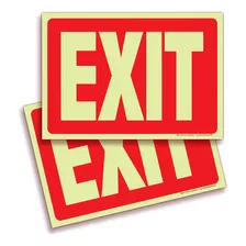 Exit Glow In The Dark Sign Stickers Red - 2 Pack 10x7 I...