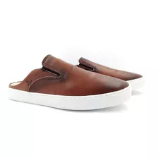 Tênis Mule Masculino Slip On Em Couro Legítimo Sapato Em Gel