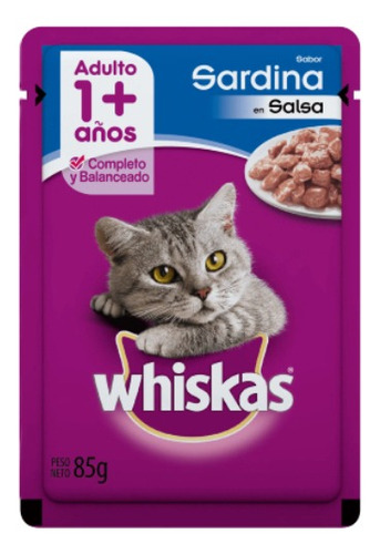 Alimento Whiskas 1+ Para Gato Adulto Sabor Sardina En Salsa En Sobre De 85 g