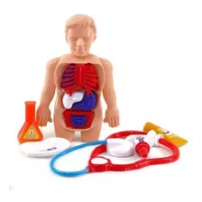 Kit Médico Infantil Com Boneco Corpo Humano Doutor Brinquedo