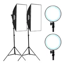 Kit 2 Soft Box Led Bicolor Bivolt 50 X 70 + 2 Tripés 2m + Nf