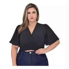 Cropped Feminino Plus Size Decote Transpassado Acinturado