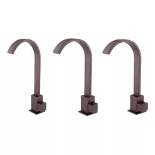 Kit 3 Torneira Aço Corten Alta Slim Bica Quadrada