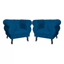 Kit 2 Poltronas Decorativa Sala Maya Suede Azul Royal- Lm 