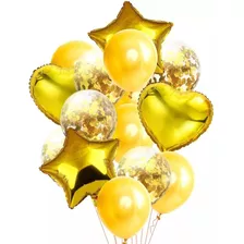 Bouquet Globo Latex Confetti Dorado Corazon Estrella