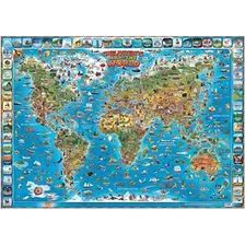 Mapa Ilustrado Del Mundo Niños, Póster De Mapa Mundia...