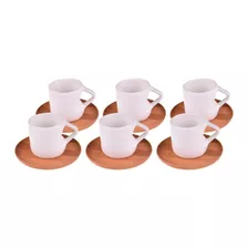 Juego Taza Cafe Porcelana Con Platillo Bambu 12 Piezas