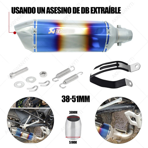 Escape Silenciador Moto Universal Deportivo Doble Azul 370mm Foto 3