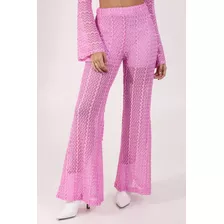 Calça Renda Flare Acinturada Rosa Labrava