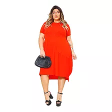 Vestido Feminino Plus Size Soltinho Mullet Manga Curta Lindo