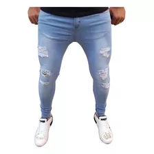 Calca Masculina Jeans Estica Lycra Premium Rasgada