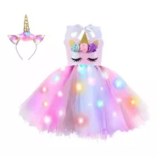 Vestido De Festa Feminino Unicórnio Princesa Com Luz Led