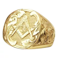 Anillo Labrado Bañado En Oro De 24kl, Simbolo Masón Talla 10