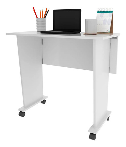 Mesa Escrivaninha Dobrável Com Rodízio Branco