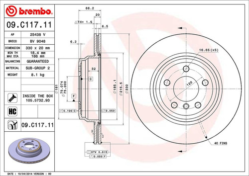 Discos Brembo Bmw Serie 5  528 Li Xdrive 2015 A 2016 T Par Foto 2