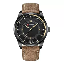 Relogio Masculino Original Curren Militar Pulseira De Couro Cor Da Correia Marrom Cor Do Bisel Preto Cor Do Fundo Preto