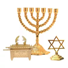 Castiçal 7 Velas Judaico Escama+ Estrela Davi + Arca Aliança