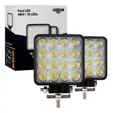 Kit 2 Farol Milha 16 Led 48w 12v/24v Quadrado Off-road 6500k