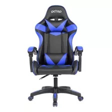 Cadeira De Escritório Pctop Strike 1005 Gamer Ergonômica Preto E Azul Com Estofado De Pu
