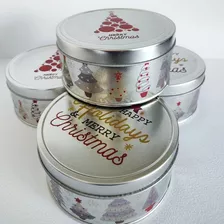 Lata Navideñas Para Cookies O Bombones 11 Cm Diam X 5,5 Alto