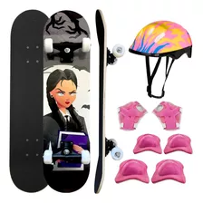 Skate Menina Iniciante Completo Com Kit Proteção Capacete