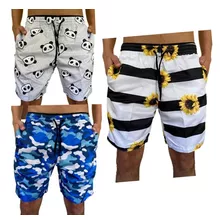 Kit 3 Shorts Masculino Moda Praia Bermuda Tecido Tactel Top