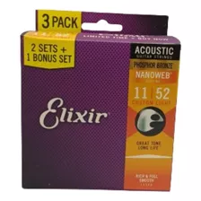 Kit 3 Encordoamentos Elixir Violão Aço 011 Phosphor Br 16544