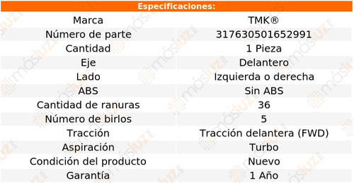 1- Maza Delantera Izq/der Sin Abs S80 L6 2.9l 99/06 Tmk Foto 2