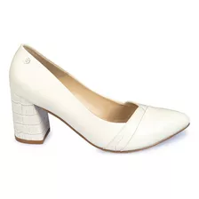 Zapato Taco Reina Viale Cuero Mujer Hueso-perla