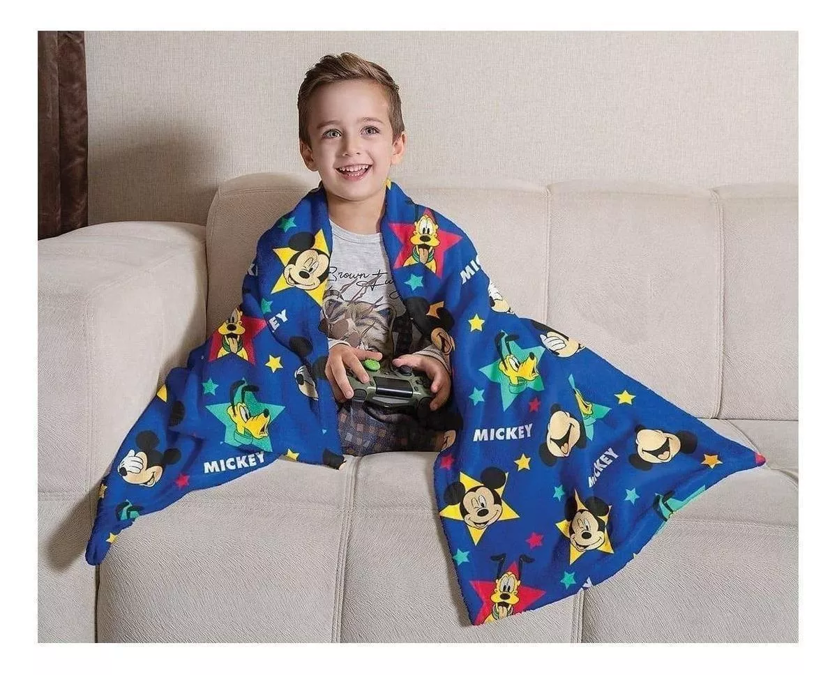Cobertor Lepper Fleece De Sofá 1 Corpo Cor Azul Com Design Mickey Mouse De 1.5m X 1.25m