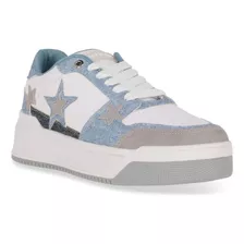 Tenis Sneakers De Piso Azul Mezclilla Con Adorno 022-53