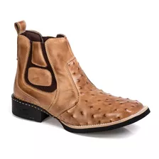 Bota Country Masculina Estampa Avestruz Pinhão Couro 133tcw