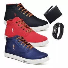 Sapatenis Bota Masculino 3 Pares Mais Relogio E Carteira Top