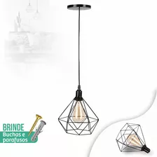 Pendente Diamante Preto Moderno Lustre Luminária Teto Balcão