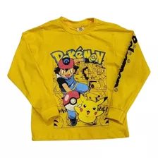Camiseta Infantil Manga Longa Pokemon, Pikachu