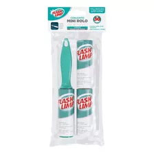 Rolo Adesivo Mini Rolinho Tira Pelos Flash Limp C/ 2 Refíl Cor Cinza / Verde