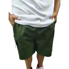 Shorts Tipo Cargo,juvenil Color Verde Militar,mayoreo