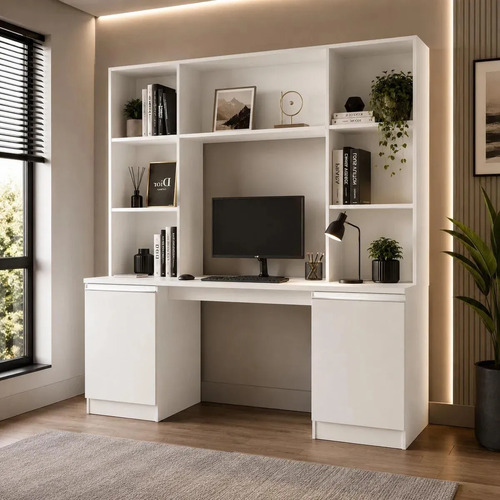 Escrivaninha/mesa De Pc Para Home Office 2 Portas 5 Prateleiras Smart Multimóveis Mp6105 Branco