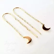 Aros Oro 18k Colgantes Cadenita Luna Venta Con Garantía