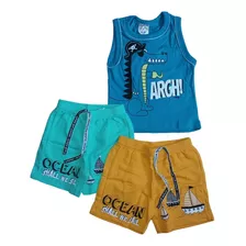 Roupa De Bebê Kit 3 Peças Blusa E 2 Shorts Pirata Kids