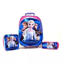 Kit Mochila Escolar De Rodinhas Infantil Frozen Tam G