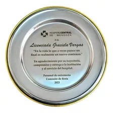 Plato Circular Conmemorativo Homenaje Bronce Grabado 24cm