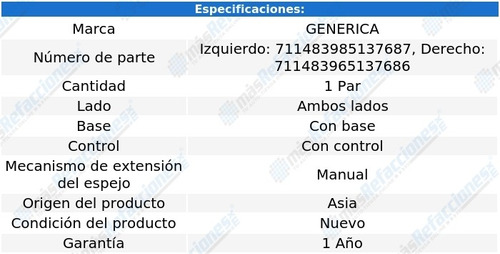 Par Espejos Man C/base C/control Oldsmobile Cutlass 87-96 Foto 2