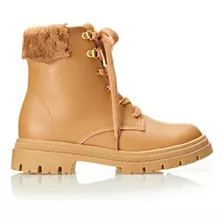 Bota Coturno Feminina Moleca Cor 89673 - Tan 1080 Desenho Do Tecido Liso Tamanho 36