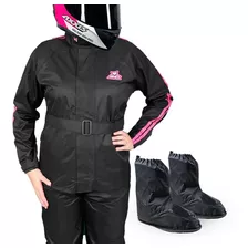 Conjunto Capa De Chuva Apex Nylon Preto/rosa + Polaina Nylon