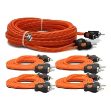 Kit 5 Cabos Rca Kx3 Injetado Silicone Para Som 4 Vias