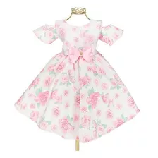 Vestido Infantil Floral Rosa Estilo Fashion Ombro Off Bn746