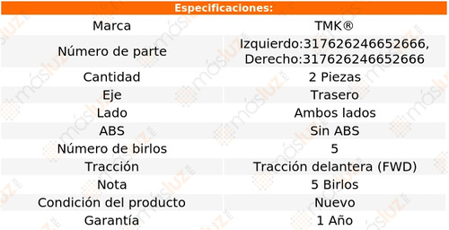 2- Mazas Traseras Sin Abs Fusion 4 Cil 2.3l 2006/2009 Tmk Foto 2