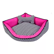 Colchonete Cama Pet Caminha Casa Laura Enxovais Zigzag Pink Com Almofada Ossinho Estampado Luxo 100% Algodão Tamanho Grande